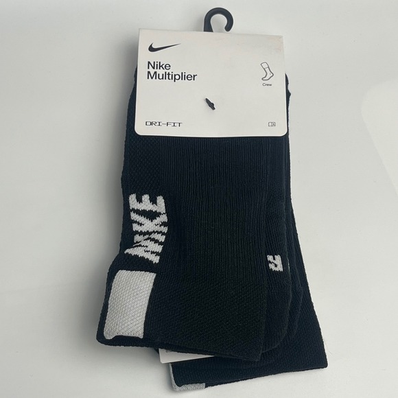 Nike Multiplier Crew Socks - 2 Pair Pack - Black White Dri-FIT Men's Size M - Picture 1 of 5